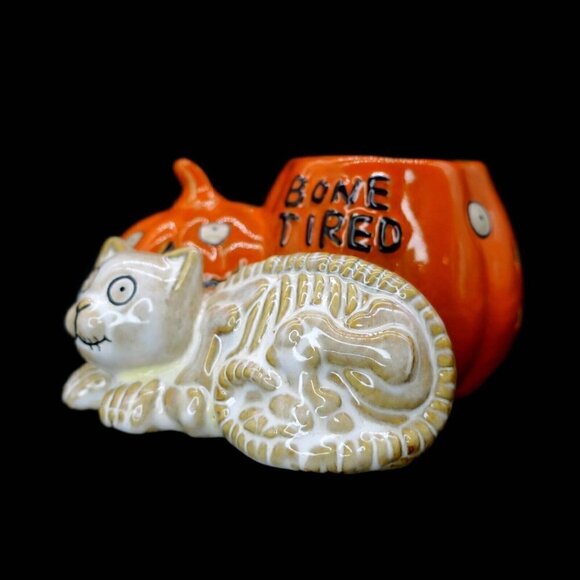 Yankee Candle Boney Bunch Bone Tired Cat Pumpkin Votive Holder 2014 Halloween - Picture 2 of 4